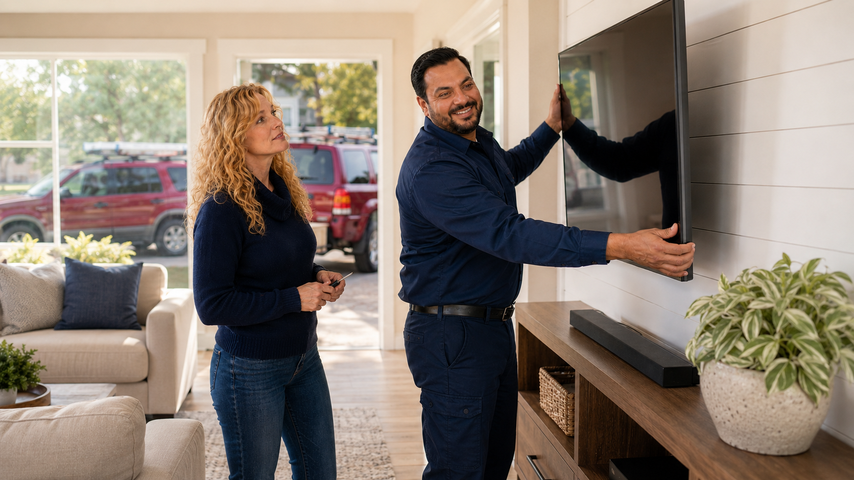 TV mounting installation example in a Charlotte or Spartanburg home
