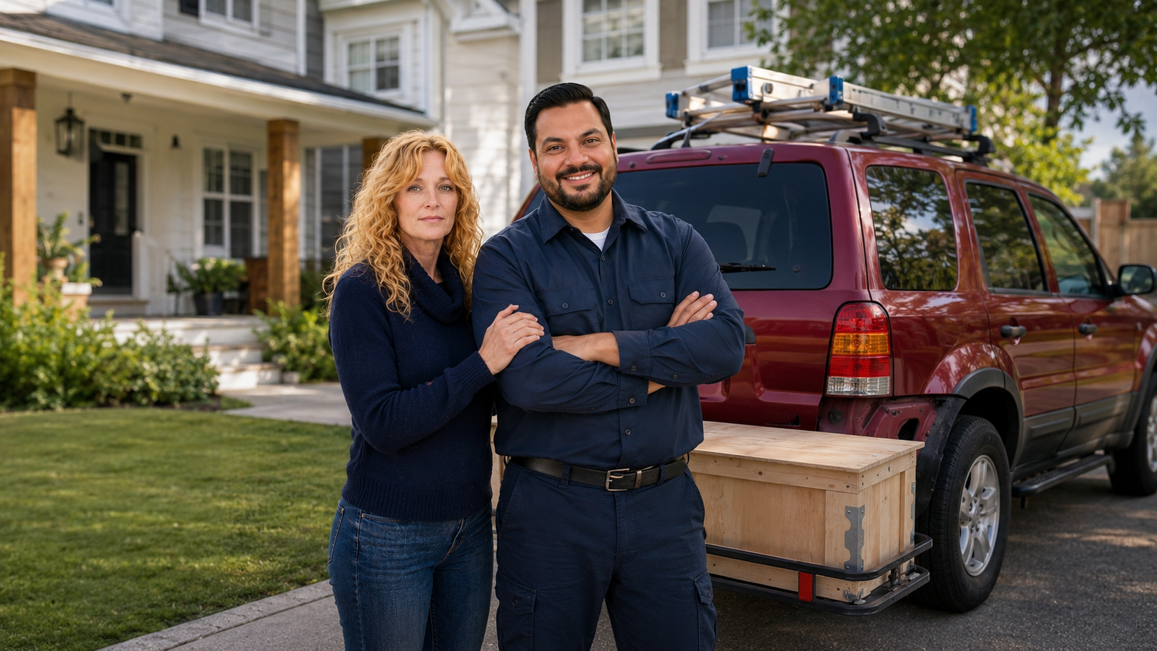 Quick Fix Handyman team and work truck outside a Charlotte home